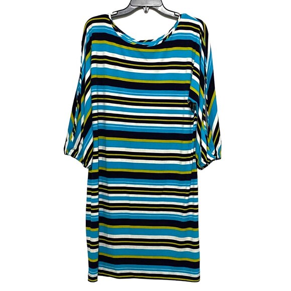 Calvin Klein Cold Shoulder Shift Dress Size 14 Striped Career Coastal Cruise - Picture 1 of 6